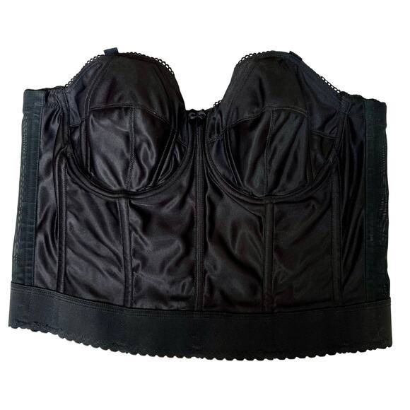 Vintage 80s Black Satin Boned Corset Bra – Goddess Strapless Bustier 40B - Picture 1 of 9